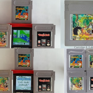May include: A collection of eight vintage Game Boy cartridges featuring the Disney movie The Jungle Book. The cartridges are in gray plastic cases with colorful labels. The labels feature images of Mowgli, Baloo, and Shere Khan from the movie.