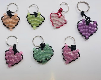 Heart keychain-Heart shape pony bead keychain-Heart Keychain Tag-Pony bead heart travel tag- heart luggage label-heart bag ID-Love