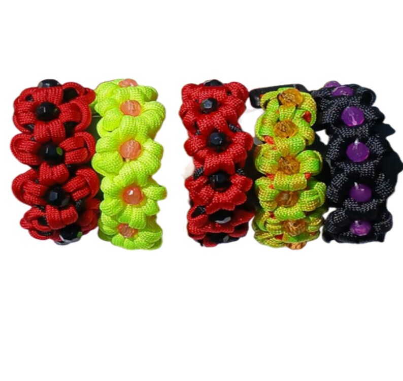 Floral paracord bracelet-Flower paracord wrist band-3D Paracord flower bracelets-emergency paracord bracelet-Flower Girl paracord anklet image 1