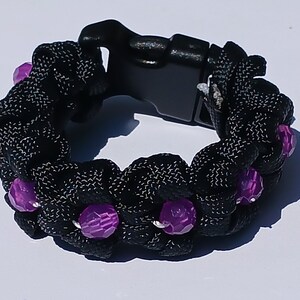 Floral paracord bracelet-Flower paracord wrist band-3D Paracord flower bracelets-emergency paracord bracelet-Flower Girl paracord anklet Black and Purple