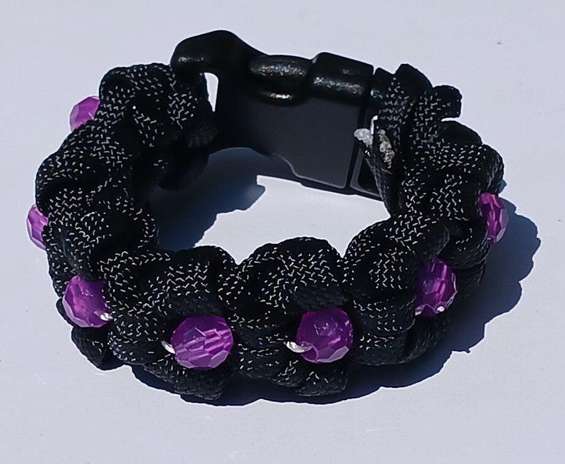 Floral paracord bracelet-Flower paracord wrist band-3D Paracord flower bracelets-emergency paracord bracelet-Flower Girl paracord anklet Black and Purple