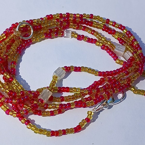 Red and Gold Belly chain, Red n Gold waist beads, Red n Gold belly bead, Red n Gold summer body jewelry, Rose gold body chain