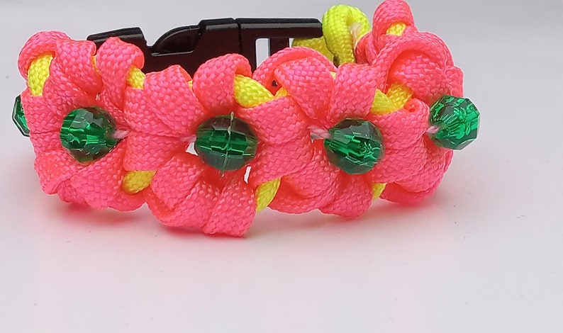 Floral paracord bracelet-Flower paracord wrist band-3D Paracord flower bracelets-emergency paracord bracelet-Flower Girl paracord anklet Pink & Yellow