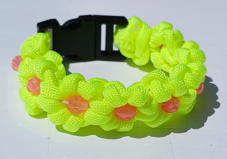 Yellow and Pink Thick 3D floral paracord bracelet anklet