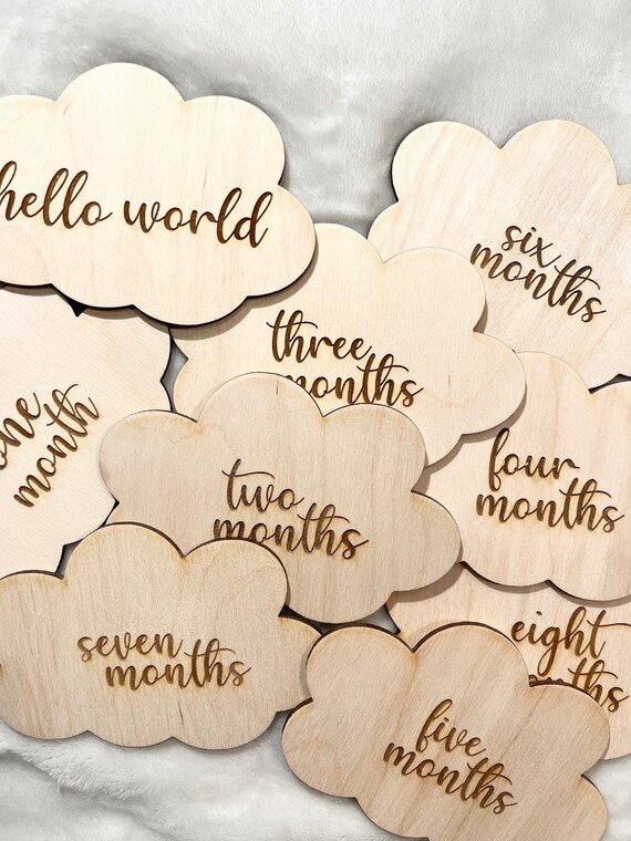 Wooden Monthly Milestone Marker Clouds for Babyset of 13 Etsy