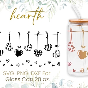 20oz Hearts Pattern Libbey Glass Can Svg, Glass Can Wrap Svg, Coffee Glass Can, Beer Glass Can, Love, Valentines Glass Can, Svg, Png, Cricut