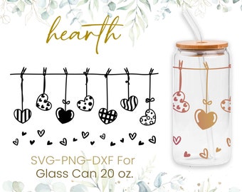 20oz Hearts Pattern Libbey Glass Can Svg, Glass Can Wrap Svg, Coffee Glass Can, Beer Glass Can, Love, Valentines Glass Can, Svg, Png, Cricut