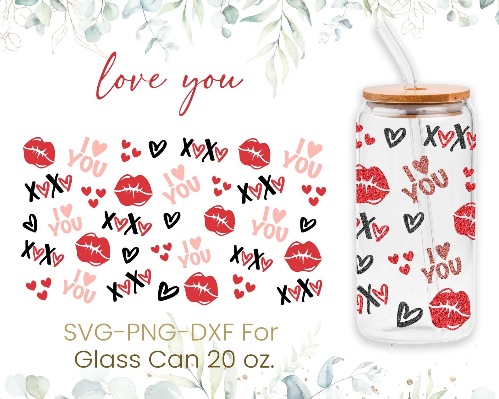 20oz Valentines Day Libbey Glass Can Svg Bundle Glass Can - Etsy