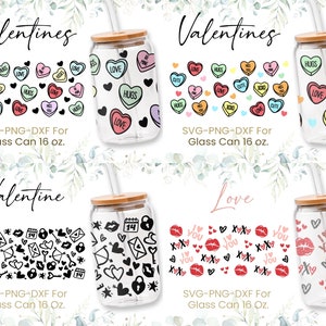 16oz Valentines Day Libbey Glass Can Svg Bundle, Glass Can Full Wrap Svg, Kisses Svg, Love Heart Svg,Shaped Beer Glass, Xo Xo Svg,Png,Cricut