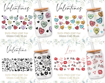 16 Unzen Valentines Day Libbey Glas Dose SVG Bundle, Glas kann voll wickeln svg, Küsse svg, Liebe Herz svg, geformtes Bierglas, Xo Xo svg,Png,Cricut