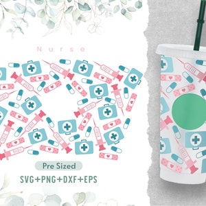 24oz Nurse Fuel  Cold Cup Svg, Venti Full Wrap Svg, Nurse Life, Pre Sized Cold Cup, Nurse Fuel, Nursing Medical Cutting File, Png, Cricut