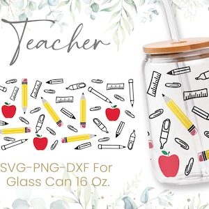 16oz Teacher Libbey Glass Can Svg, Glass Can Full Wrap Svg, Teacher Fuel, Teacher Life, Shaped Beer, Back to School, Svg, Png, Cricut Files