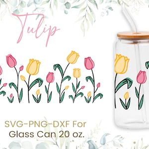 20oz Tulip Flower Libbey Glass Can Svg, Glass Can Full Wrap Svg, Beer Can Glass, Svg, Rose Coffee Glass Svg, Line Full Wrap,Png,Cricut Files