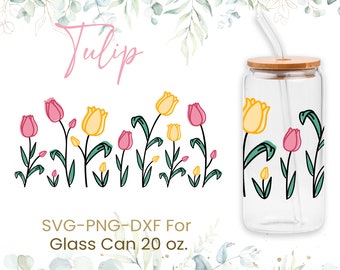 20oz Tulip Flower Libbey Glass Can Svg, Glass Can Full Wrap Svg, Beer Can Glass, Svg, Rose Coffee Glass Svg, Line Full Wrap, Png, Cricut Files