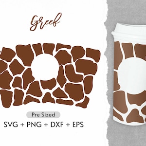 16oz Wzór Żyrafy Gorący Kubek Svg, Pełne Owinięcie Svg, Żyrafa Svg, Wzór Panterki Svg, Wstępnie Rozmiarowany Gorący Kubek, Zwierzę Svg, Bezszwowy Plik Cięcia, PNG