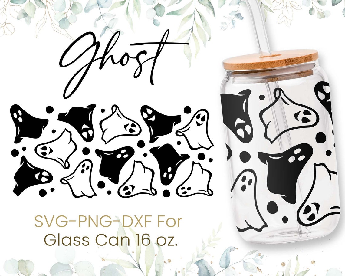 16oz Halloween Libbey Glass Can Svg Bundle, Ghost Glass Can Wrap Svg ...