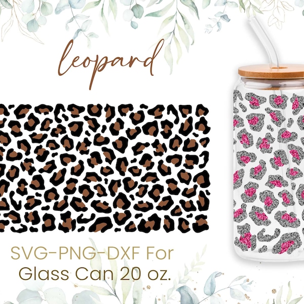 20oz Leopard Heart Libbey Glass Can Svg, Glass Can Full Wrap Svg, Animal Pattern Svg, Leopard Print Svg, Shaped Beer, Svg, Png, Cricut Files