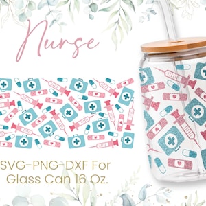 16oz Nurse Fuel Libbey Glass Can Svg, Glass Can Full Wrap Svg, Nurse Fuel, Nursing Student, Nurse Life,Shaped Beer,School Nurse,Cricut Files