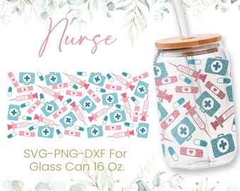 16oz enfermera combustible Libbey vidrio lata svg, vidrio lata full wrap svg, enfermera combustible, estudiante de enfermería, vida de enfermera, cerveza en forma, enfermera de la escuela, archivos Cricut