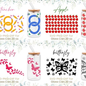 20oz Libbey Glass Can Svg Bundle, Teacher, Apple, Butterfly, Glass Can Full Wrap Svg, Teacher Fuel, Life, Coffee Glass Wrap,Png,Cricut Files