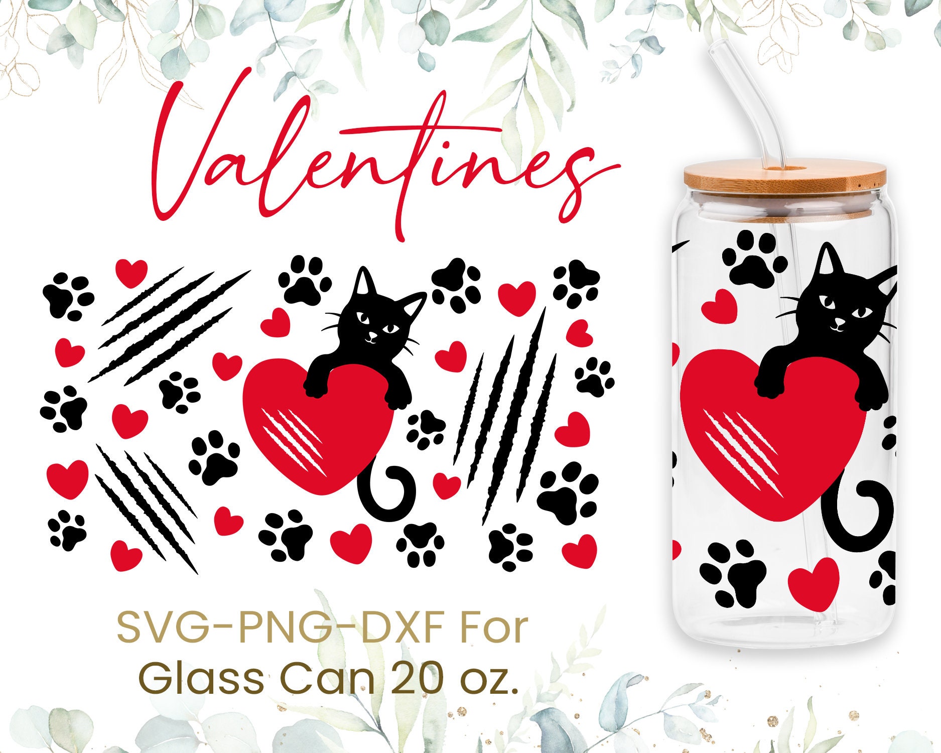 20oz Hearts Libbey Glass Can Svg Bundle, Glass Can Full Wrap Svg ...