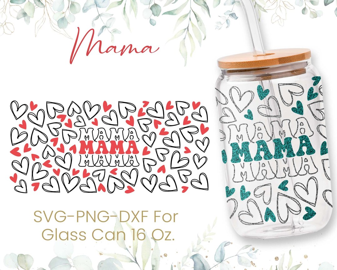 16oz Hearts Libbey Glass Can Svg, Glass Can Full Wrap Svg, Hearts Svg ...