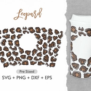 16oz Leopard Pattern  Hot Cup Svg, Full Wrap Svg, Leopard Print Hot Cup Svg, Leopard Svg, Pre Sized Hot Cup, Cheetah Svg, Animal Svg, Cricut
