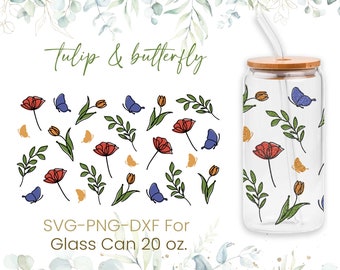 20oz Tulip Flower Libbey Glass Can Svg, Glass Can Full Wrap Svg, Beer Can Glass, Svg, Rose Coffee Glass Svg, Line Full Wrap, Png, Cricut Files