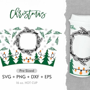 16oz Christmas Hot Cup Svg, Santa Hat Svg, Christmas Svg, Venti Full Wrap Svg, Snow Snowflake Svg, Xmas Box Hot Cup Grande Svg, Cut Files