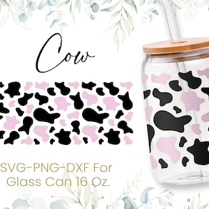 16oz Cow Pattern Libbey Glass Can Svg, Cow Glass Can Wrap Svg, Animal Print Svg, Beer Glass Can Svg,Libbey Wrap Svg,Svg Dxf Png Files,Cricut