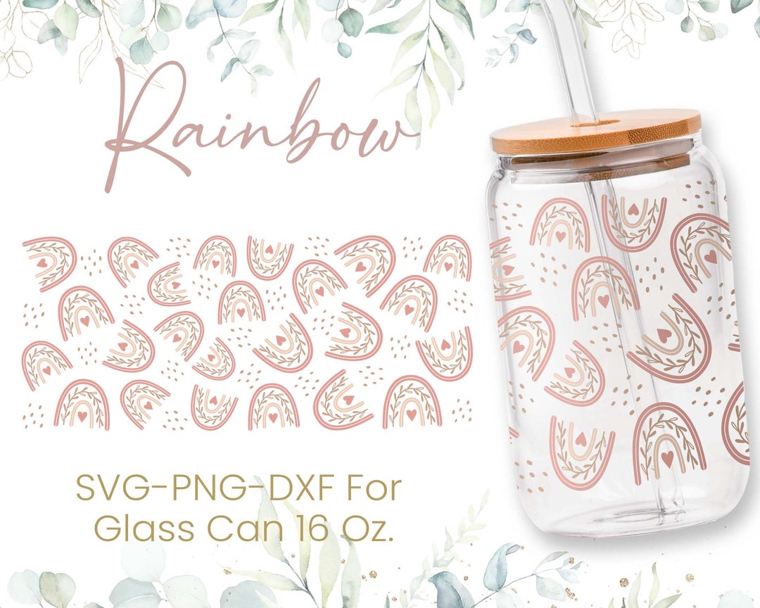 16oz Rainbow Libbey Glass Can Svg, Glass Can Full Wrap Svg, Flower Svg ...