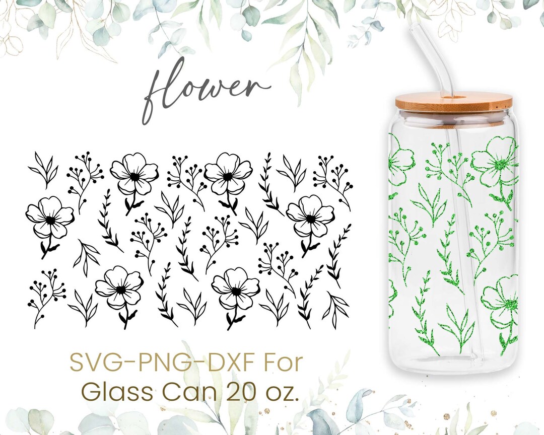 20oz Wildflower Libbey Glass Can Svg, Glass Can Full Wrap Svg, Beer Can ...