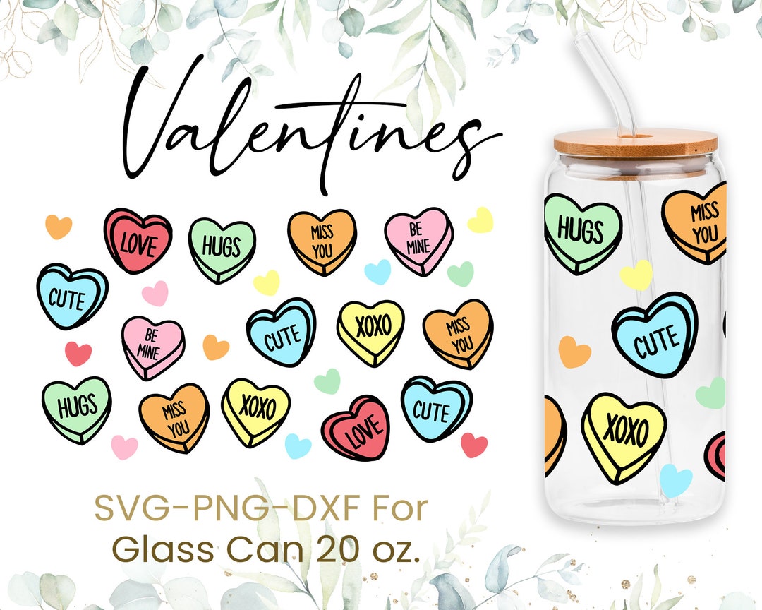 20oz Valentines Day Libbey Glass Can Svg, Glass Can Full Wrap Svg ...
