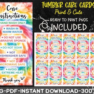 Cup Care Card Instruction Png, Glass Can Cup Care Card Png, Tumbler Cup Care Card Png, Wash Instructions Png, Listo para imprimir y cortar archivos Png