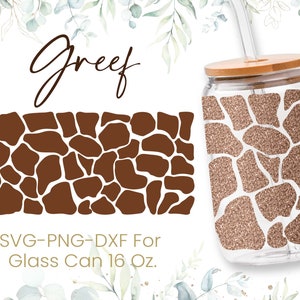 16oz Giraffe Pattern Libbey Glass Can Svg, Glass Can Full Wrap Svg, Animal Pattern Svg, Leopard Print Svg, Shaped Beer,Svg, Png,Cricut Files