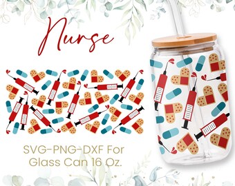 16oz Nurse Fuel Libbey Glass Can Svg, Glass Can Full Wrap Svg, Nurse Fuel, Nursing Student, Nurse Life,Shaped Beer,School Nurse,Cricut Files