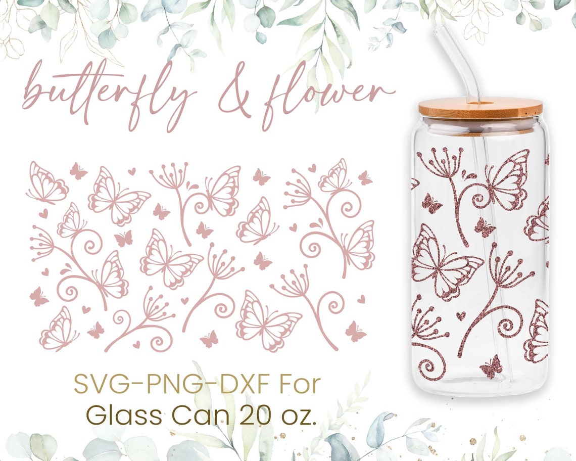 20oz Libbey Glass Can Svg Bundle Rainbow Butterfly Flower - Etsy