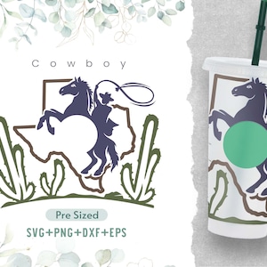 24 Unzen Cowboy Kalte Tasse SVG, Venti Kalte Tasse svg, Cowboy svg, Boho svg, vorgefertigte svg, Texas Karte, Kaktus svg, Full Wrap svg, Png Dxf,Cricut