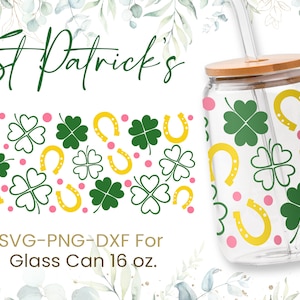 16oz St Patrick&#39;s Day Libbey Glass Can Svg, Lucky Svg, Irish Coffee, Glass Can Full Wrap Svg, Shamrock, Lucky, Shaped Beer Glass Can Svg,Png