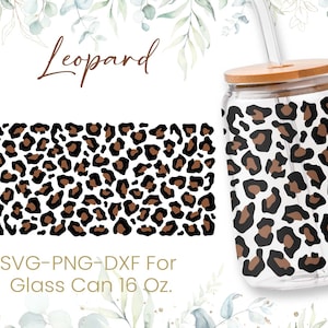 Lattina di vetro Libbey da 16 once con cuore leopardato in formato Svg, lattina di vetro con avvolgimento completo in formato Svg, motivo animale in formato Svg, stampa leopardata in formato Svg, birra a forma di, Svg, Png, file Cricut