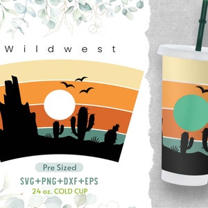 24oz Desert Cactus Cold Cup Svg, Venti Cold Cup Svg, Coffee Svg, Boho Svg, Pre Sized Svg, Texas Map, Cactus Svg, Full Wrap Svg, Png, Cricut