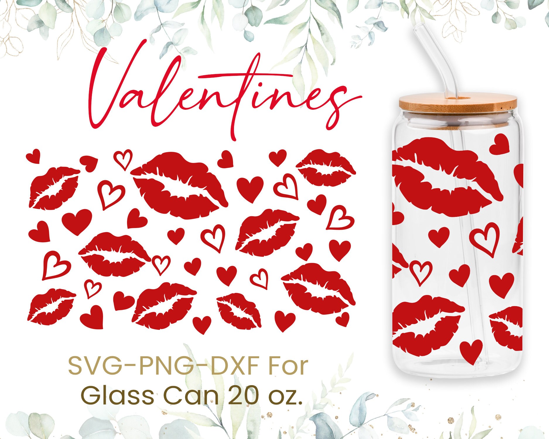 20oz Hearts Libbey Glass Can Svg Bundle, Glass Can Full Wrap Svg ...