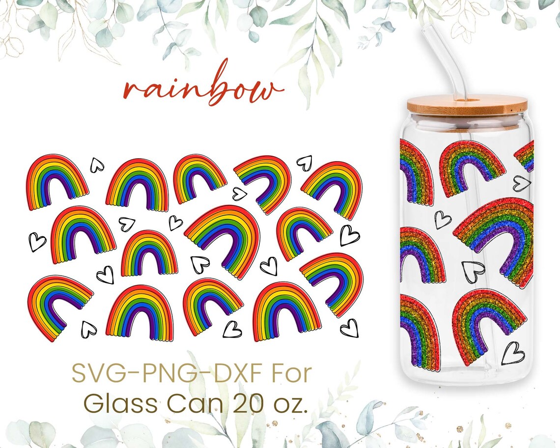 20oz Libbey Glass Can Svg Bundle Rainbow Butterfly Flower - Etsy