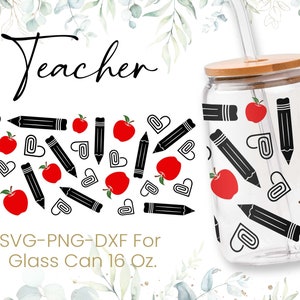 16oz Teacher Libbey Glass Can Svg, Glass Can Full Wrap Svg, Teacher Fuel, Teacher Life, Shaped Beer, Back to School, Svg, Png, Cricut Files