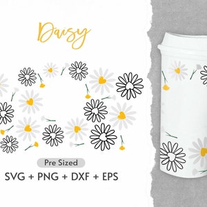 16oz Daisy  Hot Cup Svg, Full Wrap Hot Cup Svg, Daisy Svg, Flower Svg, Hot Cup Svg, Pre Sized Hot Cup, Svg, Png, Cricut Cut Files,Floral Svg