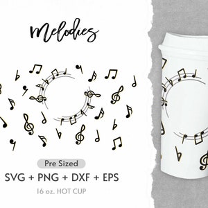 16oz Music Notes Hot Cup Svg, Hot Cup Svg, Full Wrap Music Song Notes  Svg, Coffee Hot Cup Svg, Melodies Svg, Music Svg, Png, Eps