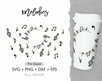 16oz Music Notes Hot Cup Svg, Hot Cup Svg, Full Wrap Music Song Notes  Svg, Coffee Hot Cup Svg, Melodies Svg, Music Svg, Png, Eps