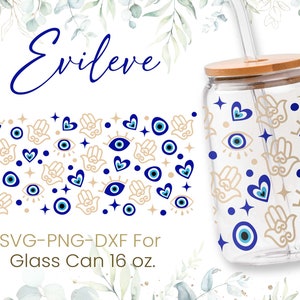 16oz Evil Eyes Libbey Glass Can Svg,Evil Eye Glass Can Wrap Svg,Hamsa Hand Svg,Coffee Glass Can Svg,Cutfile, Svg Png Files,Digital Download