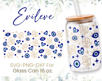 16oz Evil Eyes Libbey Glass Can Svg,Evil Eye Glass Can Wrap Svg,Hamsa Hand Svg,Coffee Glass Can Svg,Cutfile, Svg Png Files,Digital Download