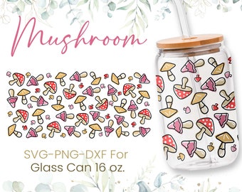 16oz Mushroom Libbey Glass Can Svg,Mushroom Glass Can Wrap Svg, Mushroom Pattern Svg, Coffee Glass Can Svg, Svg Png Files,Digital Download